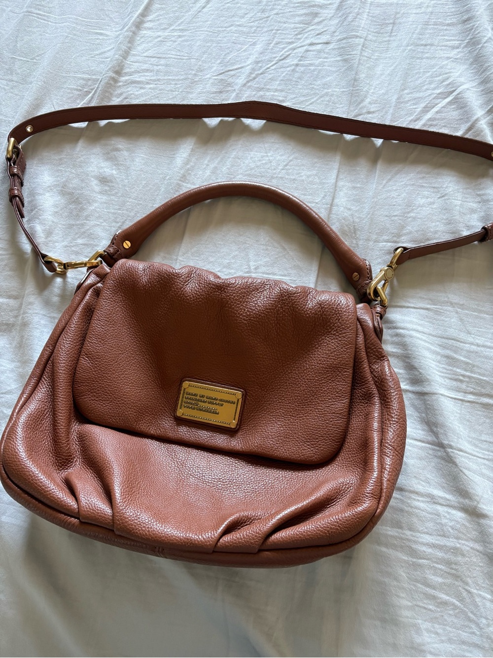 Marc Jacobs Cognac Pebbled Leather Shoulder Bag with Gold Hardware